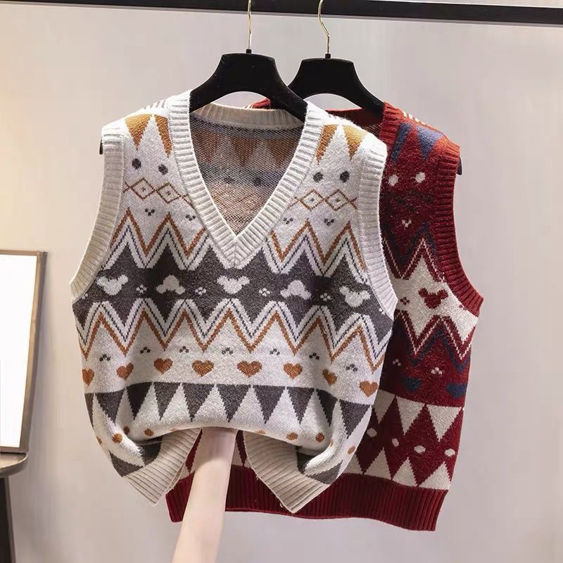 Áo Sweater Dệt Kim Sát Nách Màu Sắc Tương Phản Phong Cách Hàn Quốc