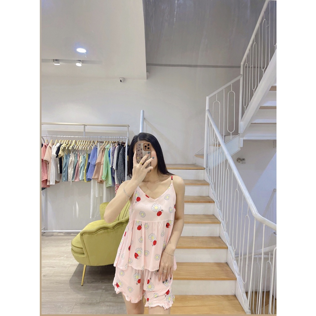 Bộ ngủ 2 dây babydoll quần đùi vài lanh nhiều màu
