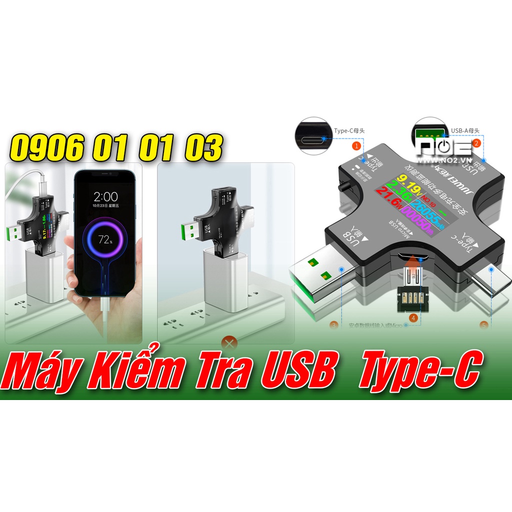 Máy Đo USB Đa Năng Type-C Đồng Hồ Vạn Năng Kỹ Thuật Số LCD Dòng Điện Áp