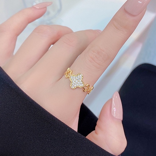 Nhẫn hở mạ vàng 14K hình chữ T đính đá zircon thời trang