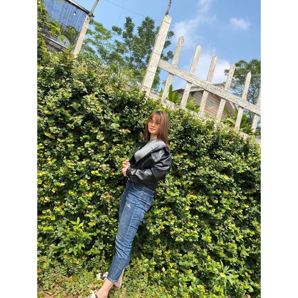 Áo da nữ xịn croptop hãng Em.ma/Active.Usa xuất Hàn cao cấp dáng vai rộng hottren