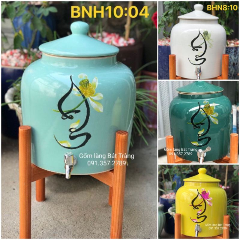 Bình nước 8 lit họa tiết thư pháp gốm sứ Hiền Anh Bát Tràng