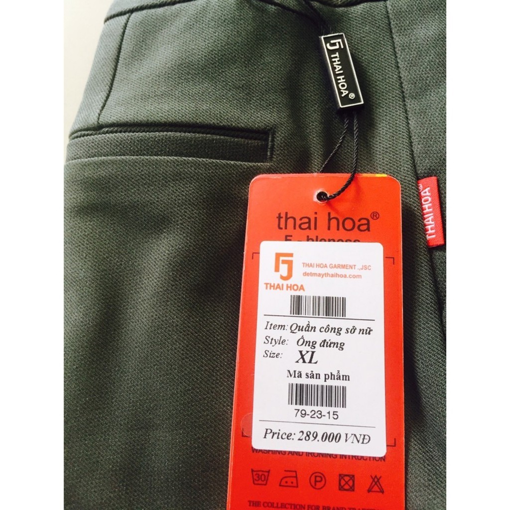 Quần Tây Thái Hòa vải dày màu xanh rêu không giãn đứng form 79-23