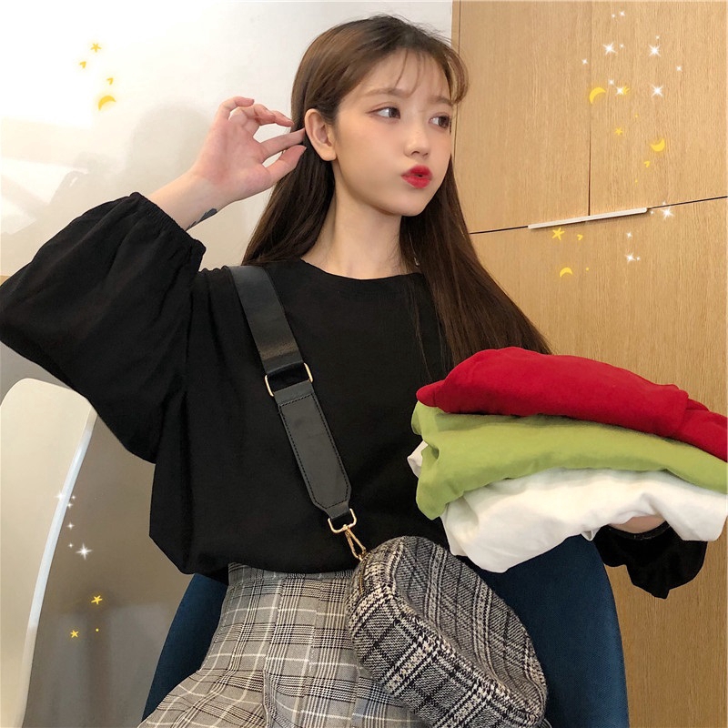 SUXI Áo thun nữ tay dài kiểu Hàn Quốc