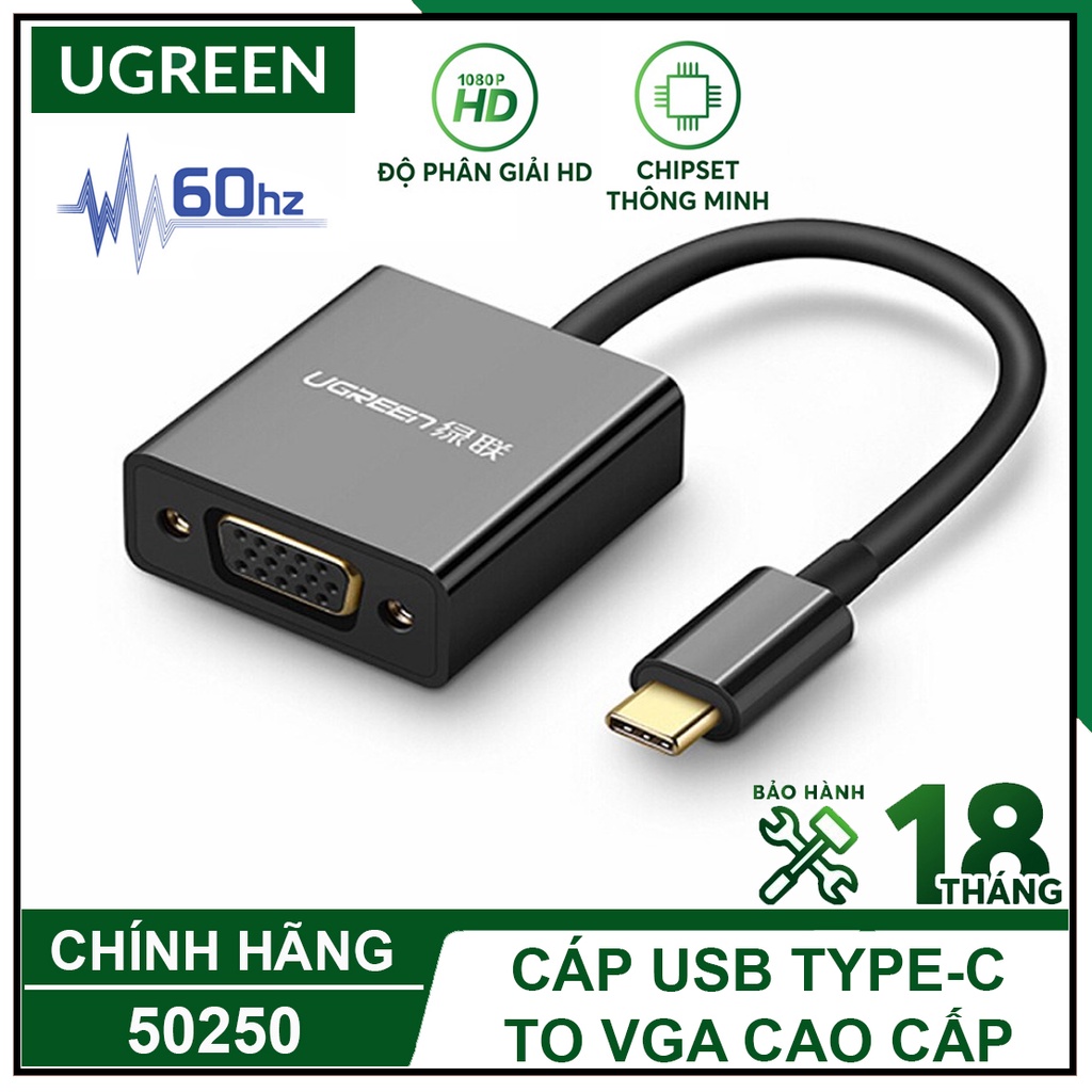 Cáp Usb TypeC Ra Vga Cao Cấp, UGREEN 50250 Chính Hãng