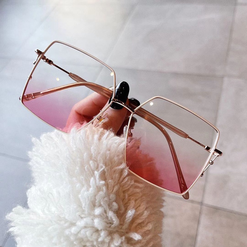 Kính Mát Gọng Kim Loại Tròng Vuông Màu Gradient Thời Trang Cho Nữ