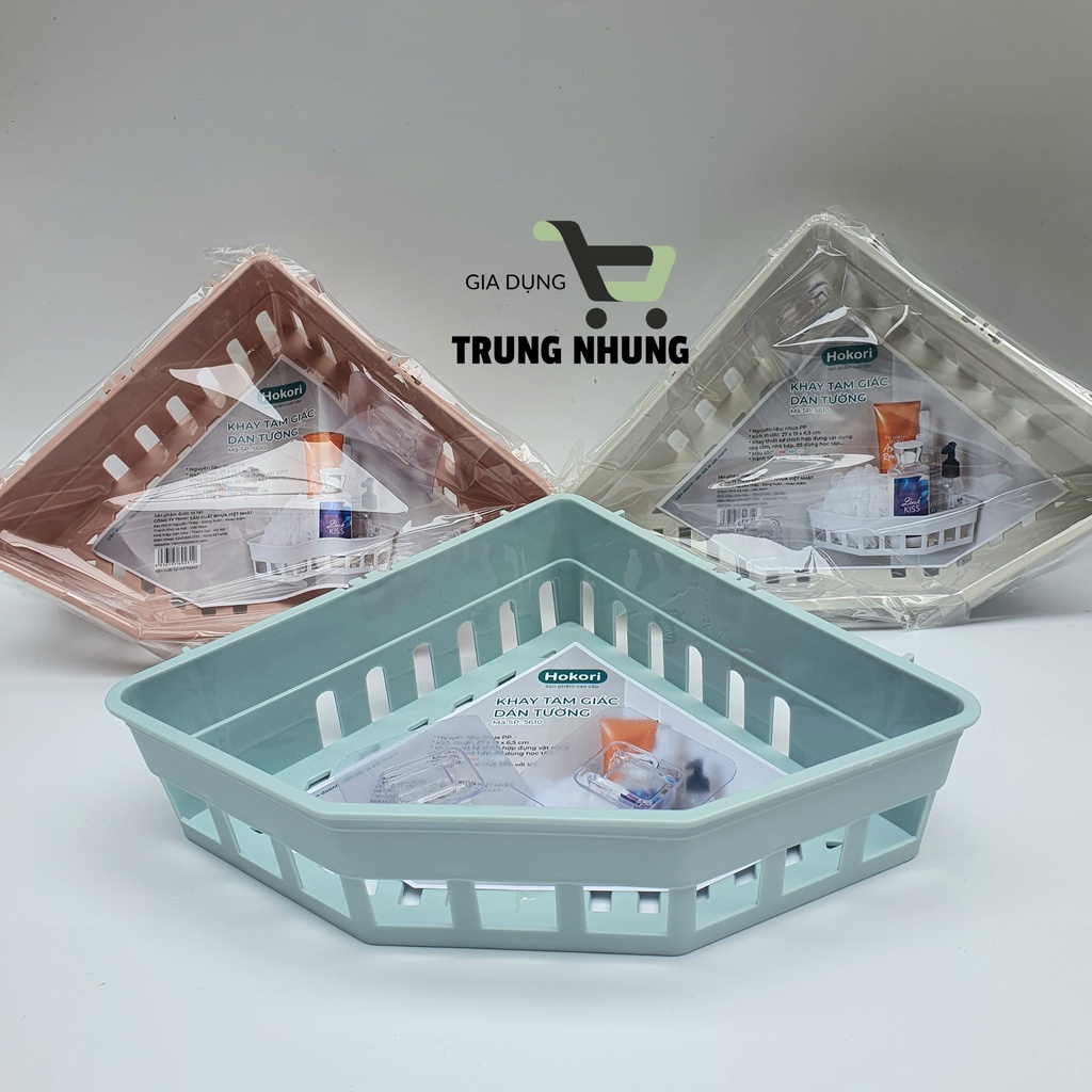 Khay tam giác dán tường Việt Nhật  đựng vật dụng nhà tắm nhà bếp, Kệ đựng đồ đa năng nhựa PP cao cấp