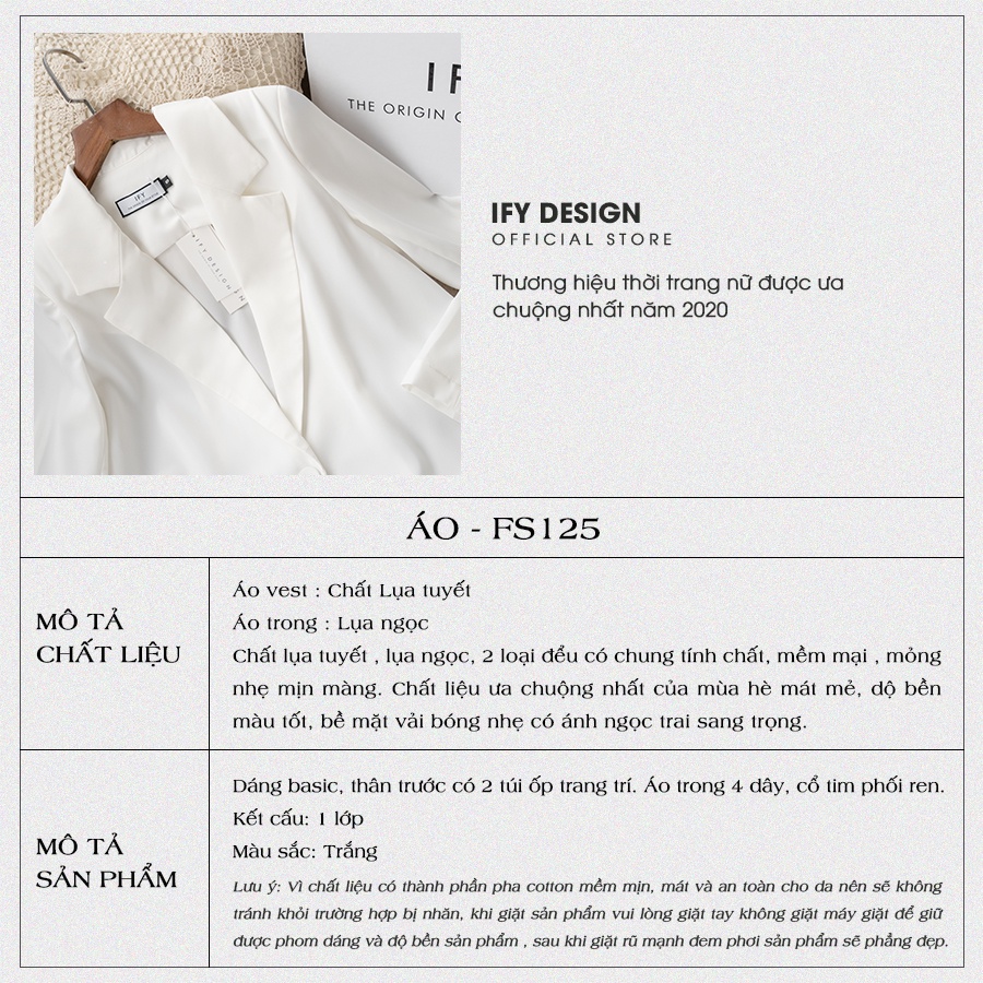 Set vest nữ | Áo vest, Quần short nữ màu trắng [Thương hiệu IFY Design] - Hàng Thiết Kế Cao Cấp - FS125