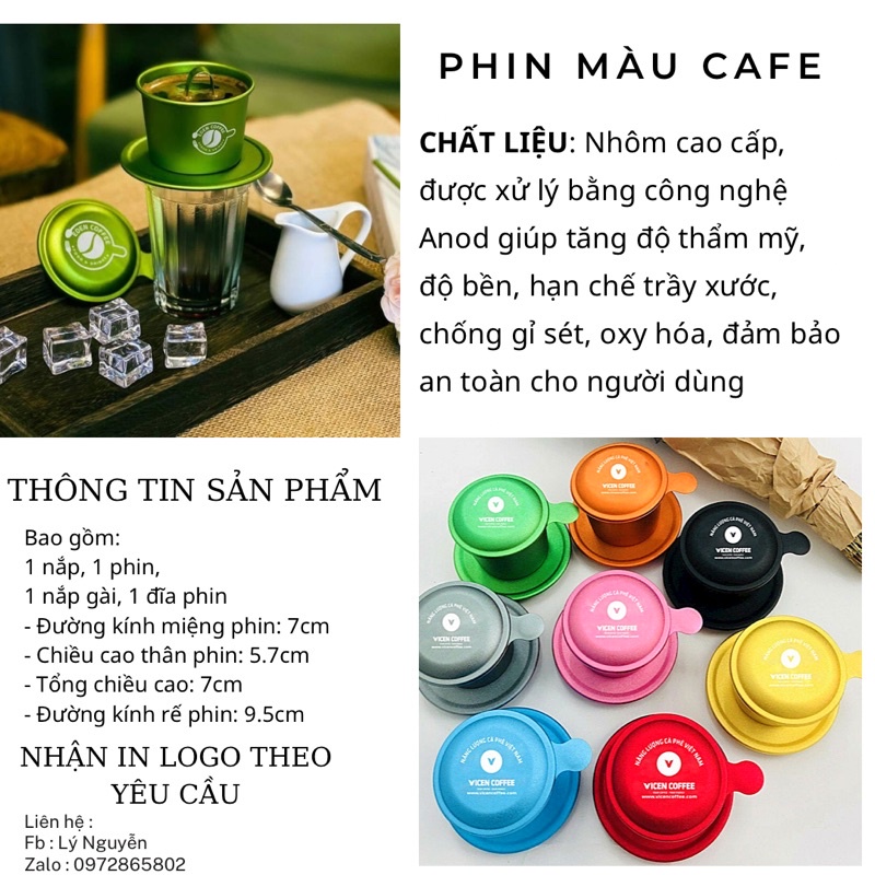Phin cafe in logo trên thân và nắp có hỗ trợ thiết kế logo free