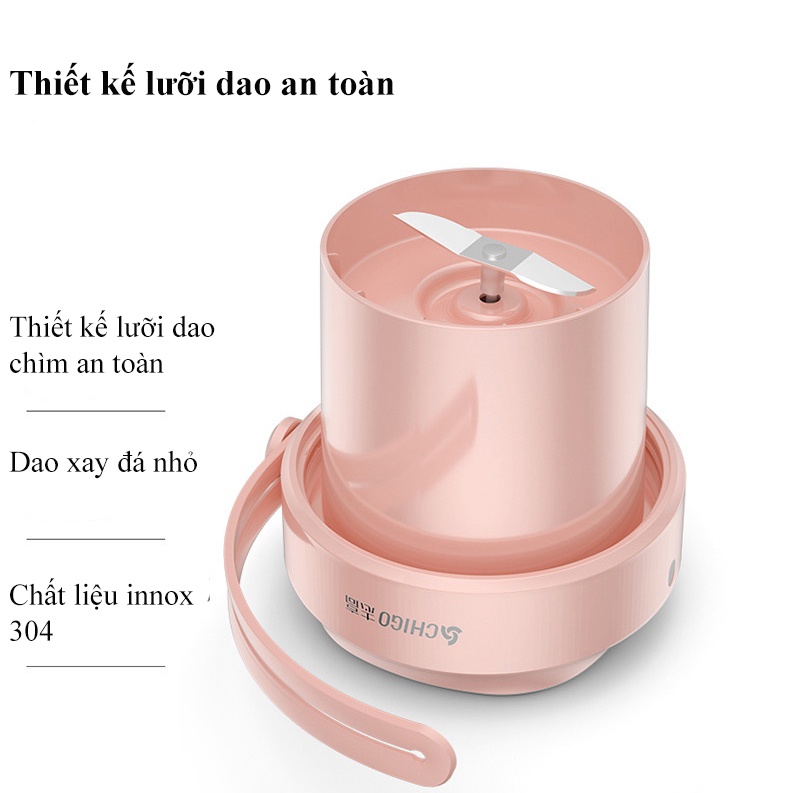 Máy Xay Sinh Tố Mini Cầm Tay Đa Năng ChiGo Dung Tích 350ML Tích Hợp Pin 1500mHA Xay Trái Cây Trong 40S Có Thể Xay Đá Nhỏ