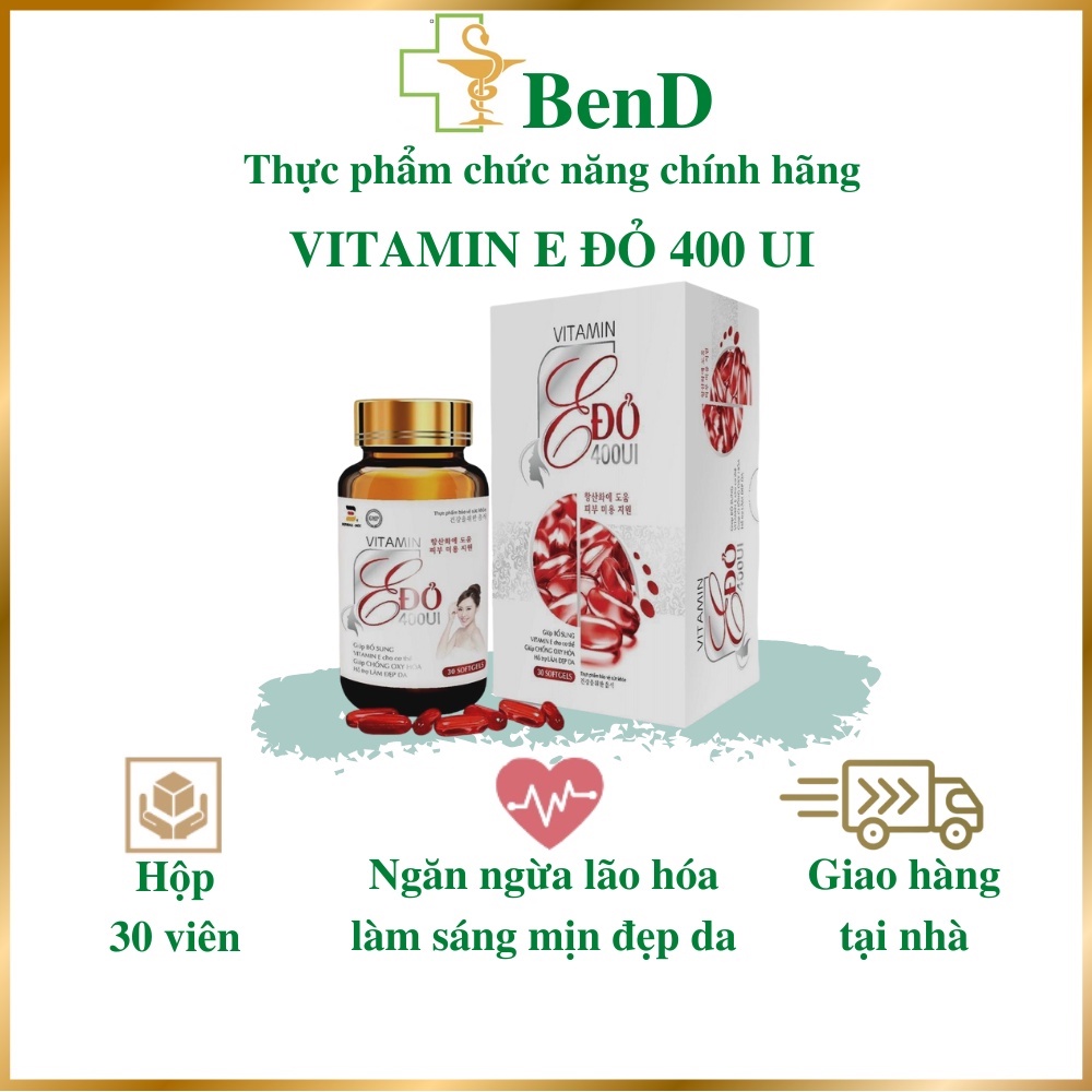 Vitamin E đỏ 400UI hộp 30v hỗ trợ bổ sung vitamin E, giúp làm đẹp da phòng chống lão hóa dành cho người da nhăn nám da