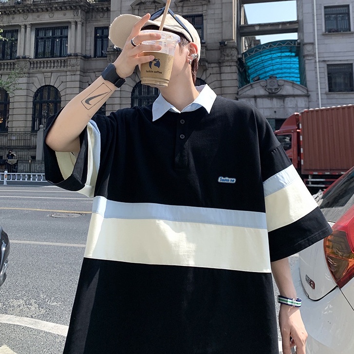 Áo Thun Polo Tay nam Ngắn Họa Tiết Kẻ Sọc Nhiều Màu Sắc Phong Cách Hàn Quốc Thời Trang Cho Nam  unisex  simple bigsex áo thun nam có cổ