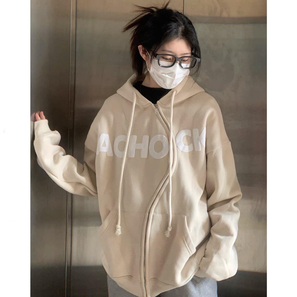 Áo Khoác Hoodie Có Khóa Kéo In Họa Tiết Xốp Phong Cách Harajuku Mới Cho Nữ