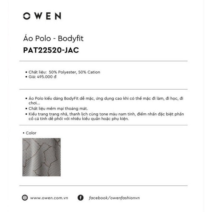 OWEN - Áo Polo nam ngắn tay Owen 22520- Áo thun có cổ nam [Cam kết chính hãng]