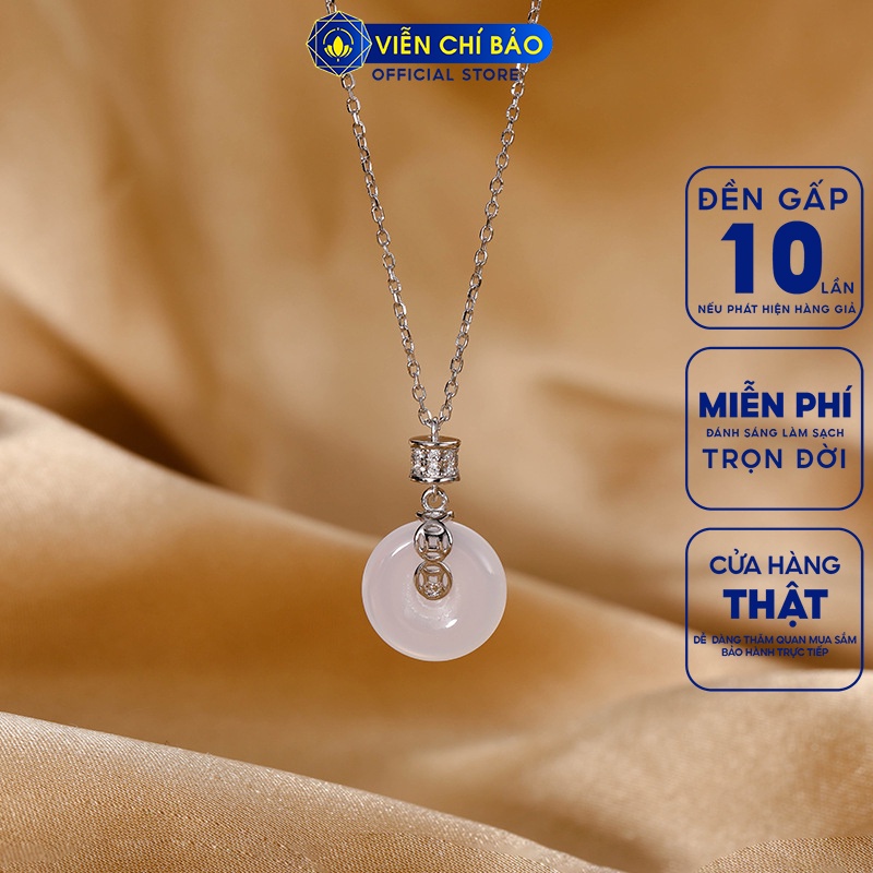 Dây chuyền bạc nữ kim tiền đồng điếu đá bạc Thái 925 thời trang nữ phụ kiện trang sức nữ Viễn Chí Bảo D000156