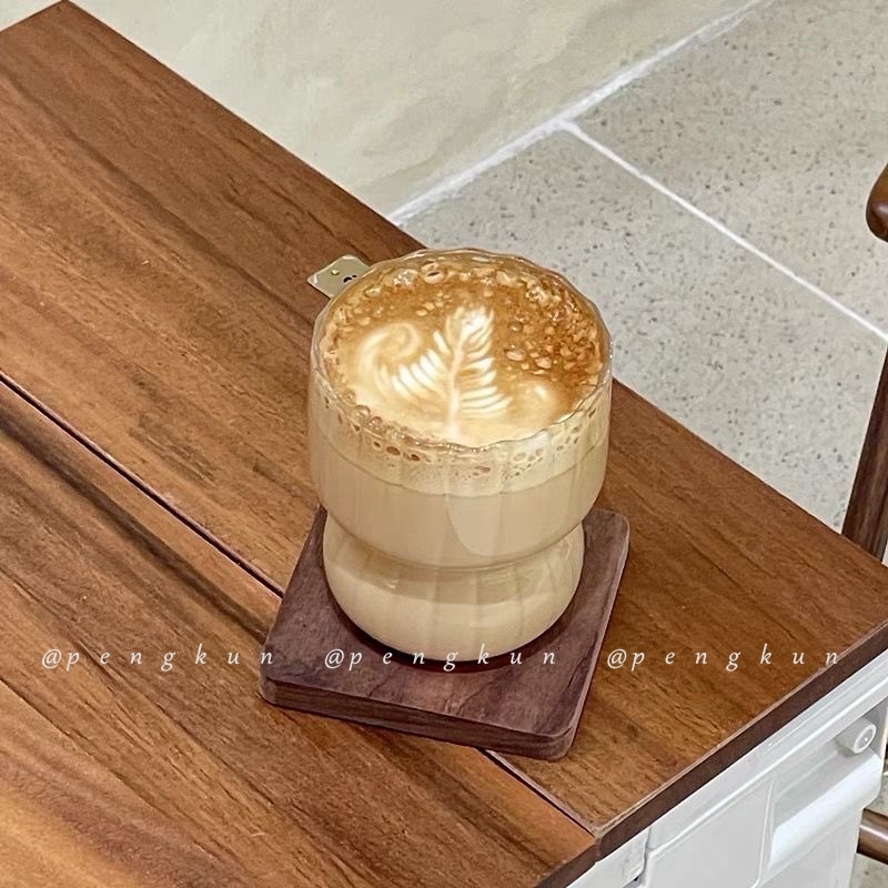 Cốc Thủy Tinh Uống Cà Phê Chịu Nhiệt Cao Họa Tiết Kẻ Sọc Phong Cách Retro Mỹ