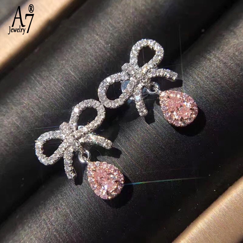 Bông tai mạ bạc 925 hình nơ đính đá xinh xắn