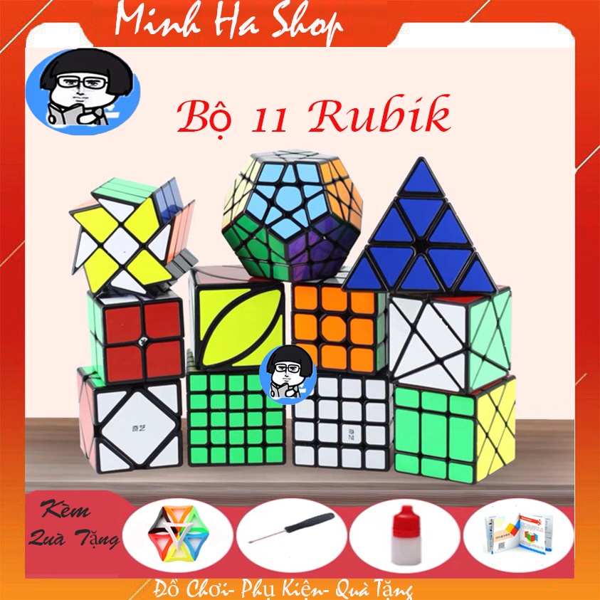 Combo Bộ 11 Rubik 2x2, 3x3, 4x4, 5x5, Megaminx, Pyraminx, Skewb, Ivy, Axis, Windmill, Fisher