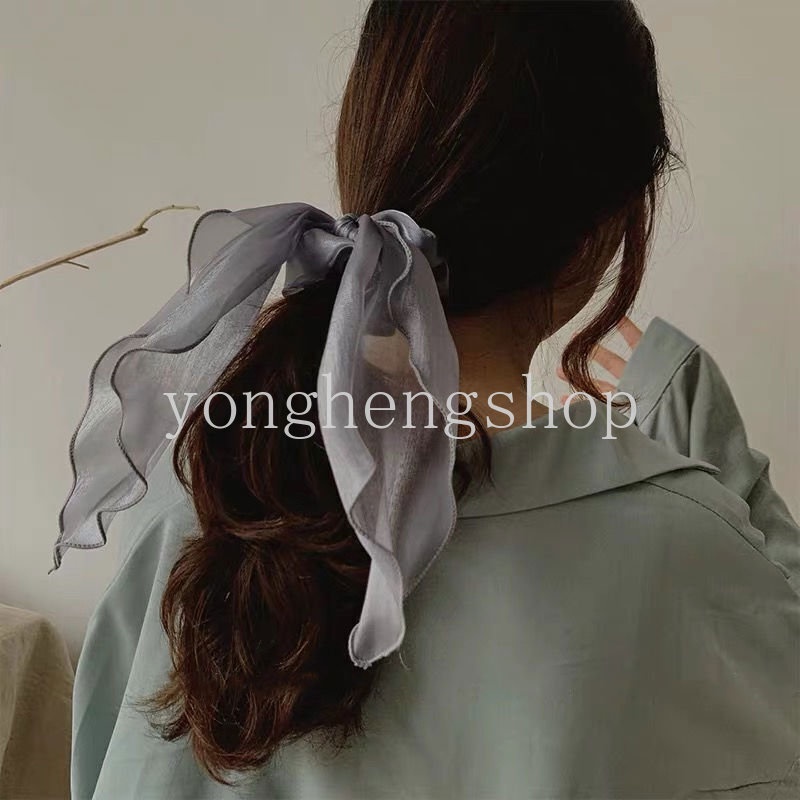 Dây Cột Tóc Chiffon Co Giãn Phối Ruy Băng Dài Thời Trang Cho Nữ