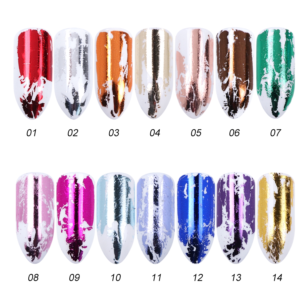 [Hàng mới về] Set 14 tấm nhãn dán tráng gương bóng bẩy dùng để trang trí móng tay nghệ thuật chuyên nghiệp