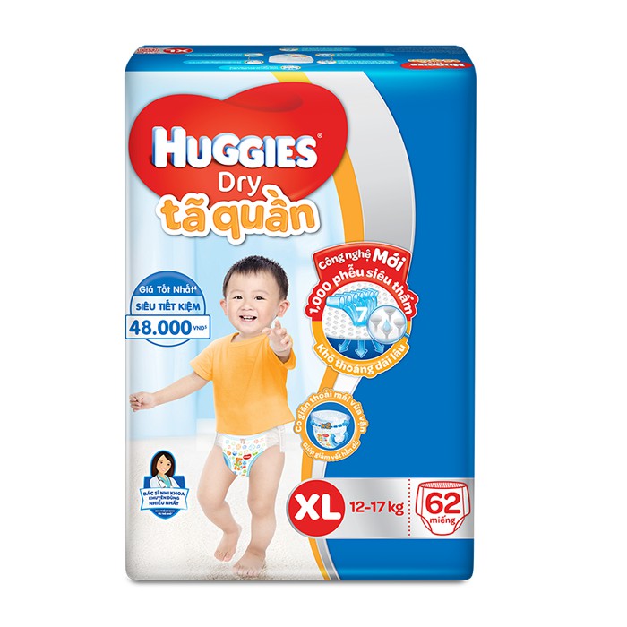 (TẶNG 8 MIẾNG MẪU MỚI)-TÃ QUẦN CỰC ĐẠI HUGGIES M74, L68, XL62, XXL56