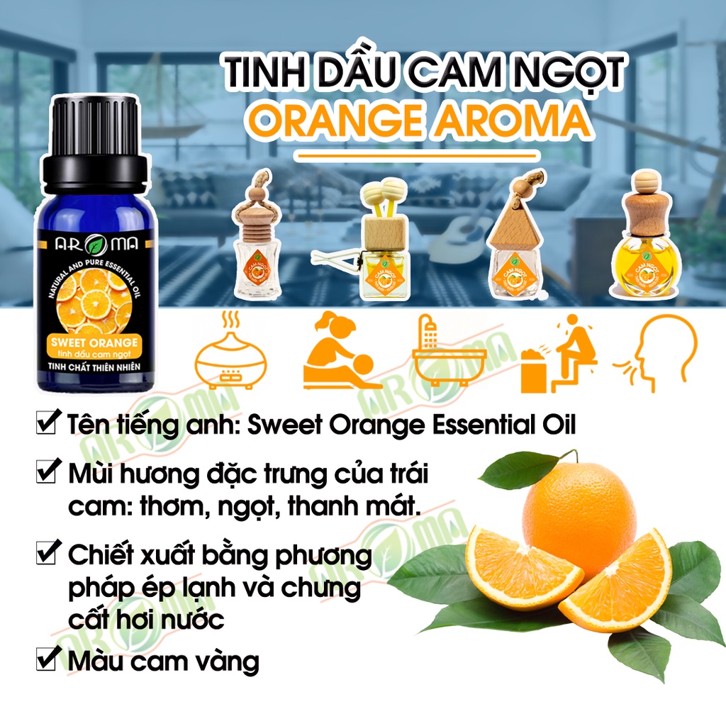 Tinh dầu Cam ngọt AROMA Orange Essential Oil, tinh dầu thơm phòng chăm sóc da, chăm sóc tóc