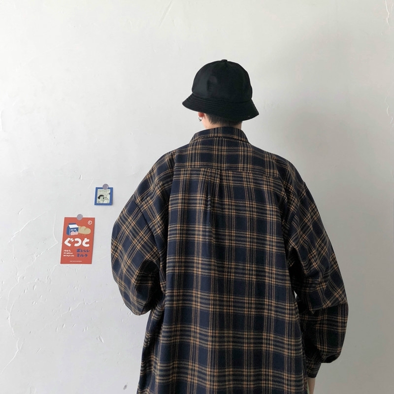 Áo sơ mi dài tay cổ bẻ in caro phong cách Hàn Quốc cá tính cho nam | BigBuy360 - bigbuy360.vn