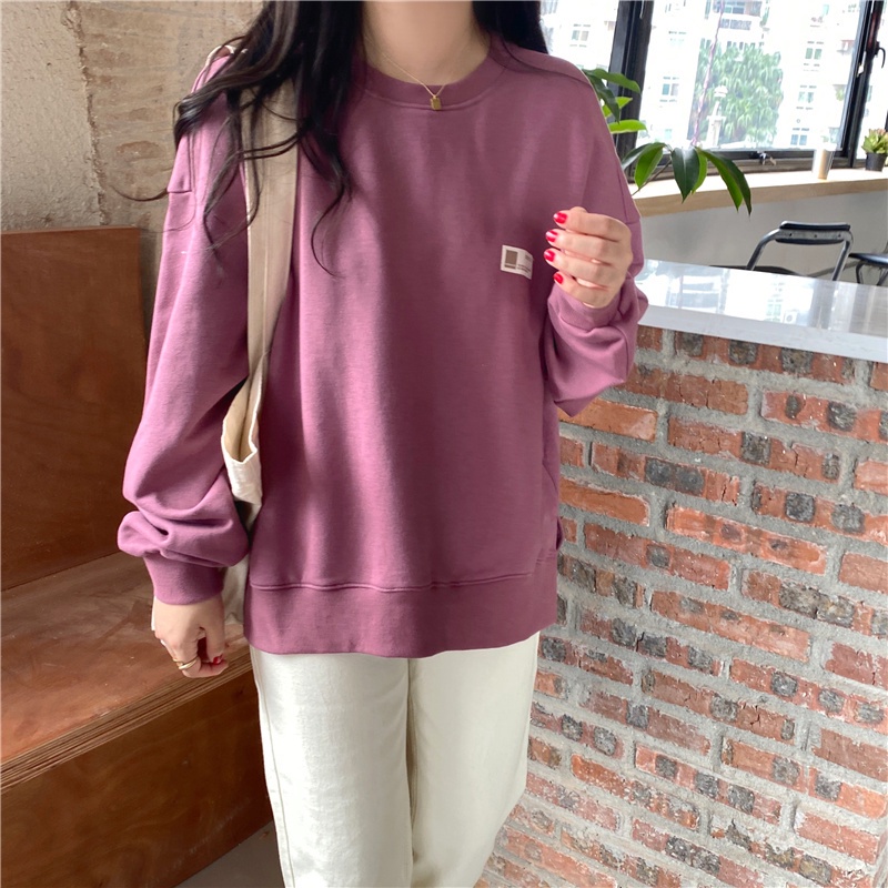 Áo Sweater Tay Dài Cổ Tròn Dáng Rộng Màu Trơn Thời Trang Hàn Quốc | BigBuy360 - bigbuy360.vn