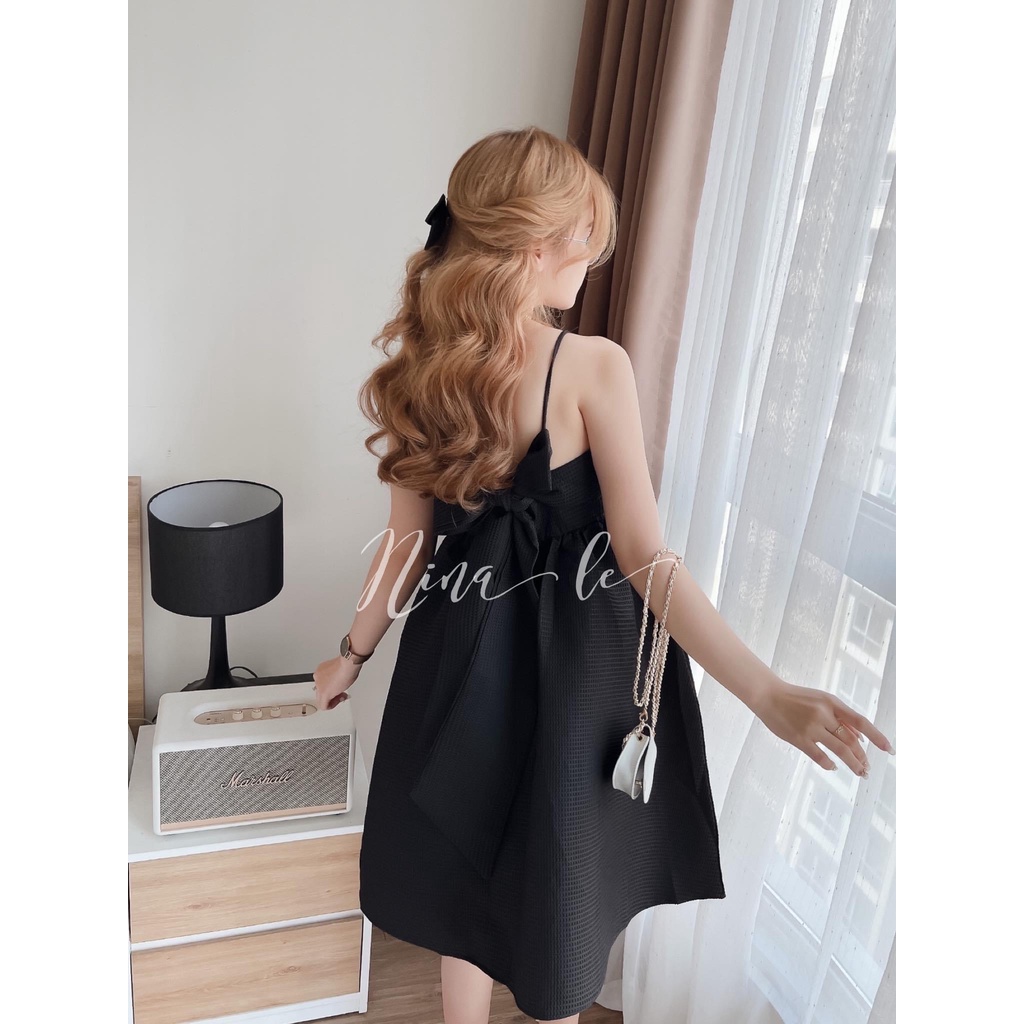Váy babydoll nơ lưng dự tiệc, Đầm nữ vintage Hàn Quốc chất đẹp, váy trắng, đen, hồng,cánh tiên đính bông