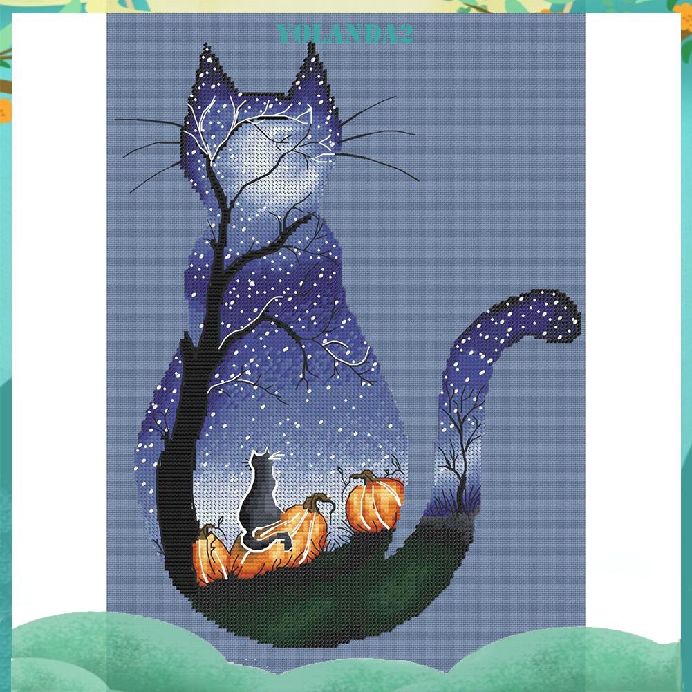 Set tranh thêu chữ thập hình mèo 11ct DIY