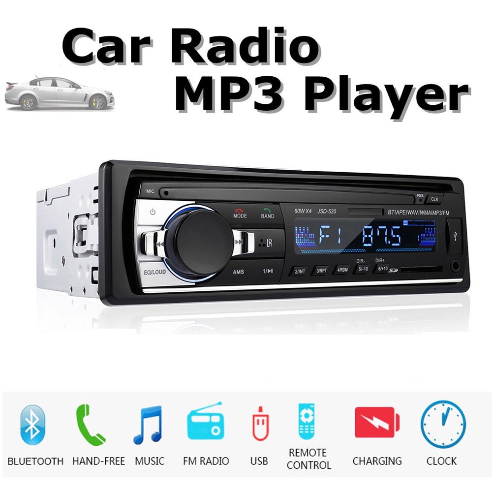Đầu phát âm thanh nổi trên xe hơi Bluetooth Radio Đầu phát nhạc MP3 FM Radio 12V bluetooth V2.0 JSD-520 Thiết bị đa phương tiện Bluetooth cho xe hơi