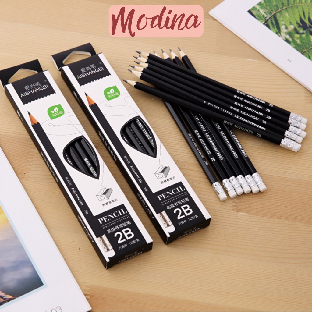Bút chì 2B basic MODINA set 6 chiếc, bút chì cute steadtler
