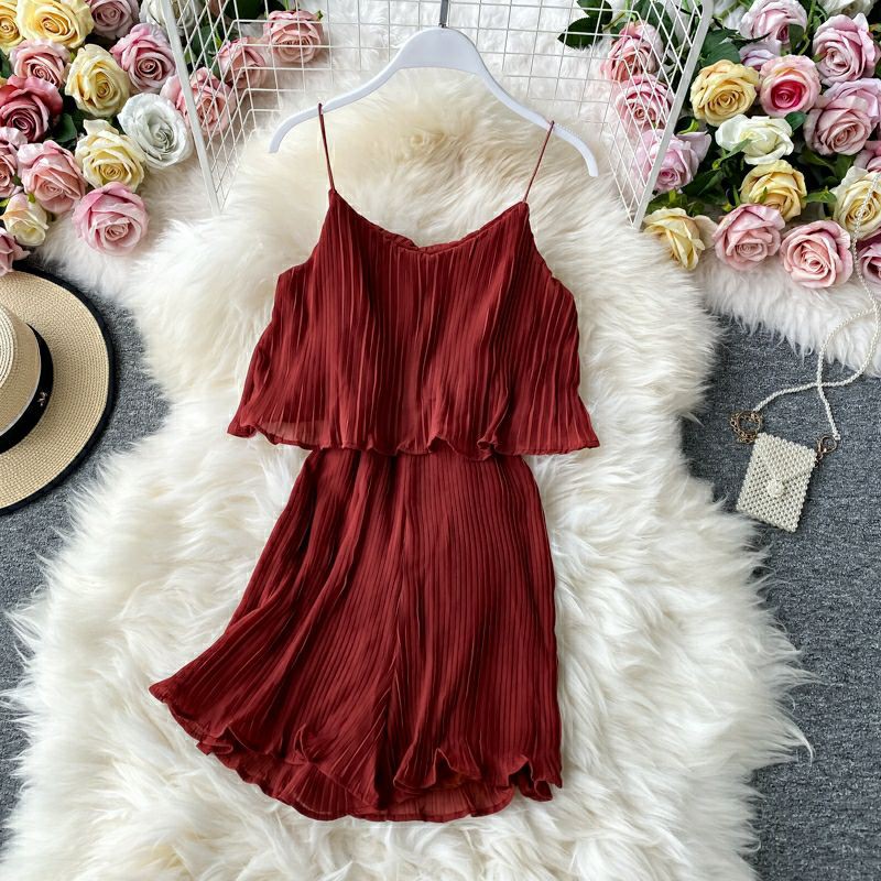 Jumsuit xếp ly vải voan hai lớp