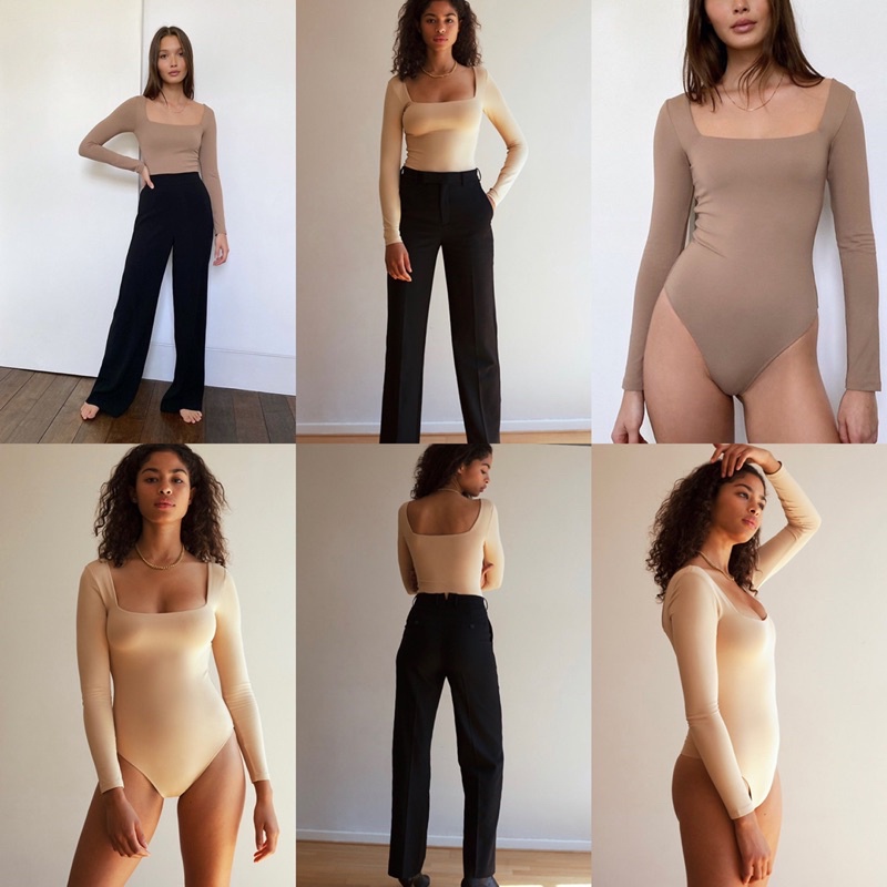 Bodysuit Tay Dài Chất Thun Cotton Co Dãn Trơn Lọt Khe Hàng Xuất Xịn Phối Quần Cạp Cao