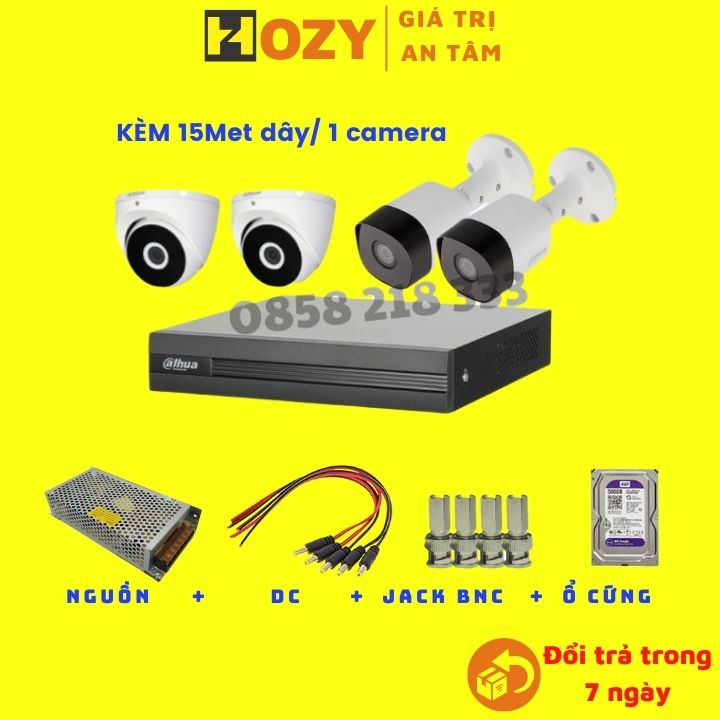 Bộ đầu thu ghi hình camera IP - analog DAHUA 1000GB  4 mắt analog 2.0mpx tặng 60m dây chính hãng DSS bảo hành 2 năm