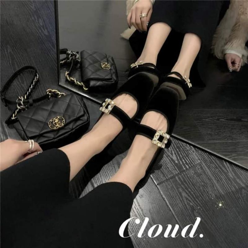 Giày babydoll đế bệt phối đá vuông