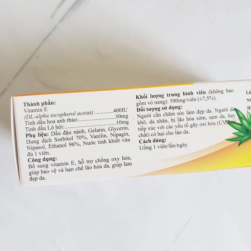 [Hot] Viên uống  E-Natre 400IU bổ sung Vitamin E, tinh dầu hoa anh thảo