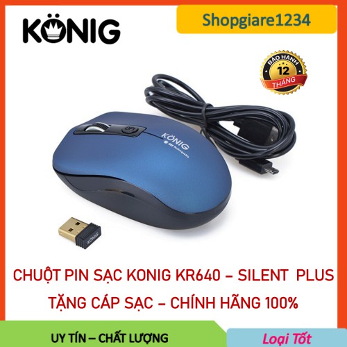 Chuột không dây Pin Sạc Konig KR460 - KHÔNG TIẾNG CLICK - Bảo Hành 12 Tháng, Full Box