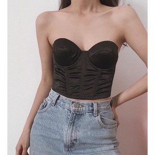 Áo corset cúp ngực đen trơn 2hand(A75)