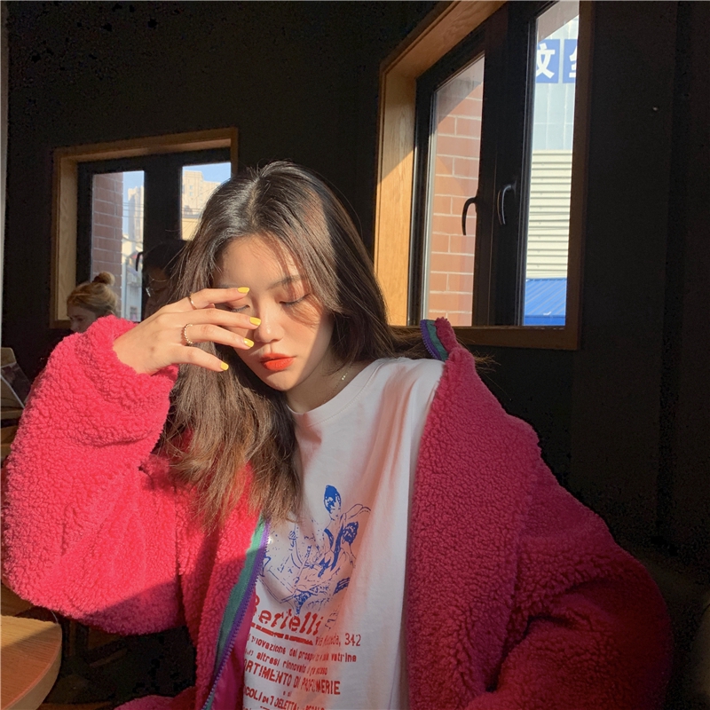 SUXI Áo Thun Tay Ngắn Dáng Rộng In Hình Phong Cách Hàn Quốc