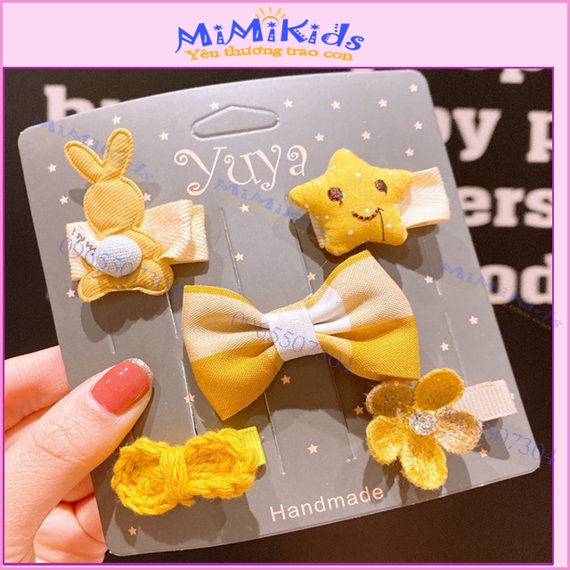 Set 5 kẹp tóc công chúa  phong cách Hàn Quốc xinh yêu cho bé