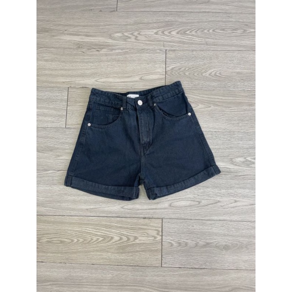 Quần short jean đen Mom fit bermuda Z.R lưng vừa-hàng xuất xịn