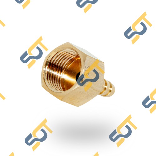 Ren trong 3/8 (17) đuôi chuột nối ống mềm - Đồng thau (Brass airline fitting female hose connector, béc búp RT)