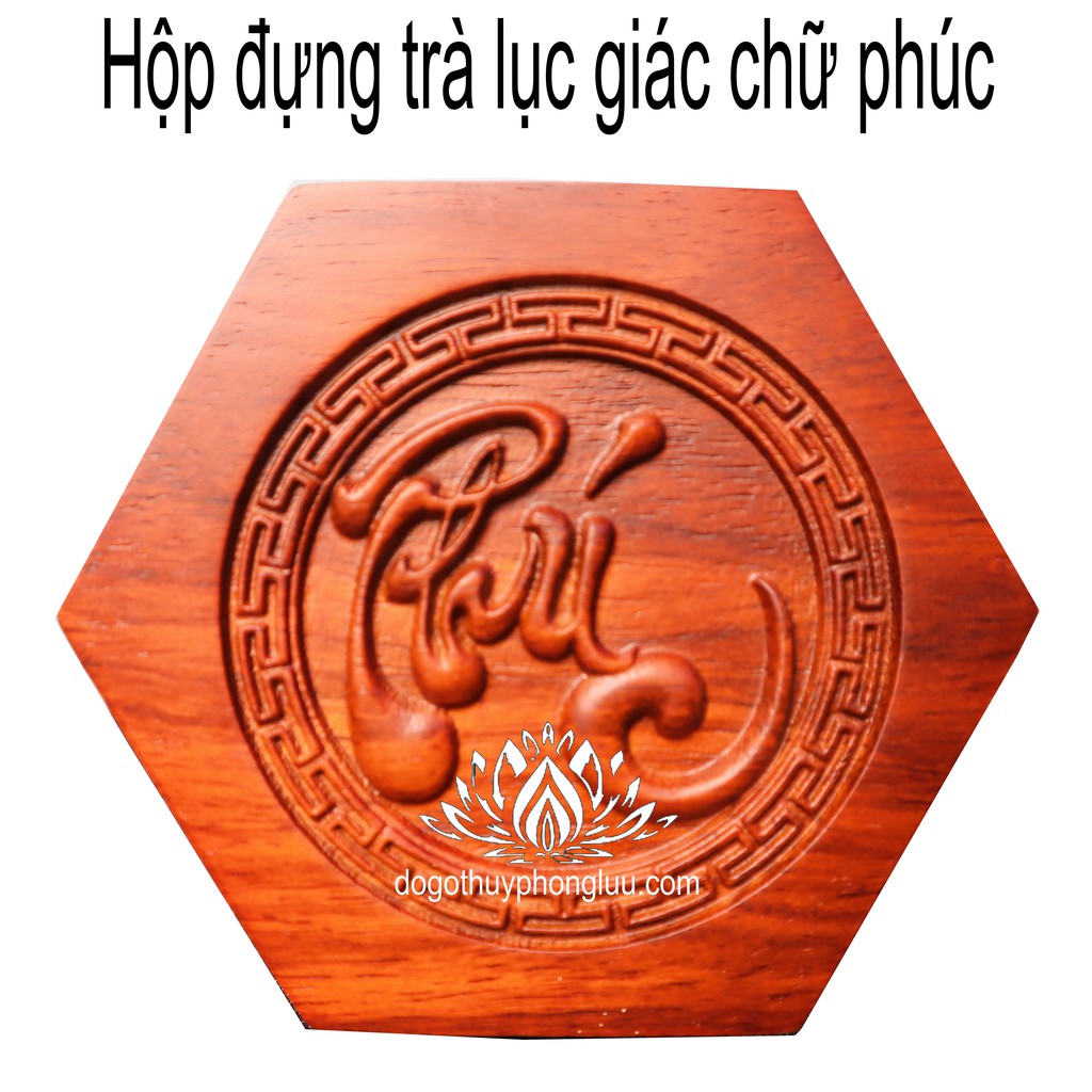 Hộp đựng chè chữ phúc-Hộp trà gỗ cao 20cm cỡ 12cm