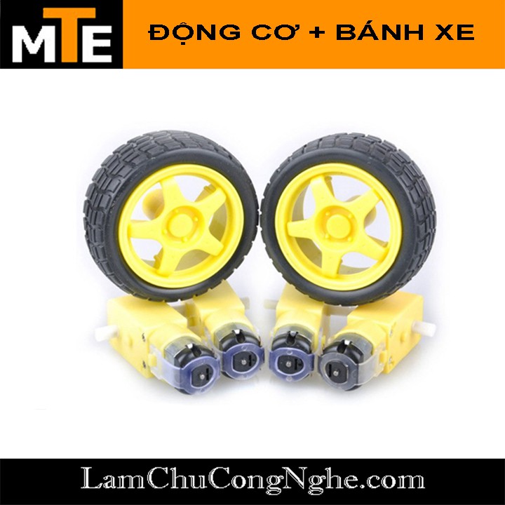 COMBO Động Cơ Vàng Giảm Tốc + Gá + Bánh Xe Cao Su Robot Mô Hình