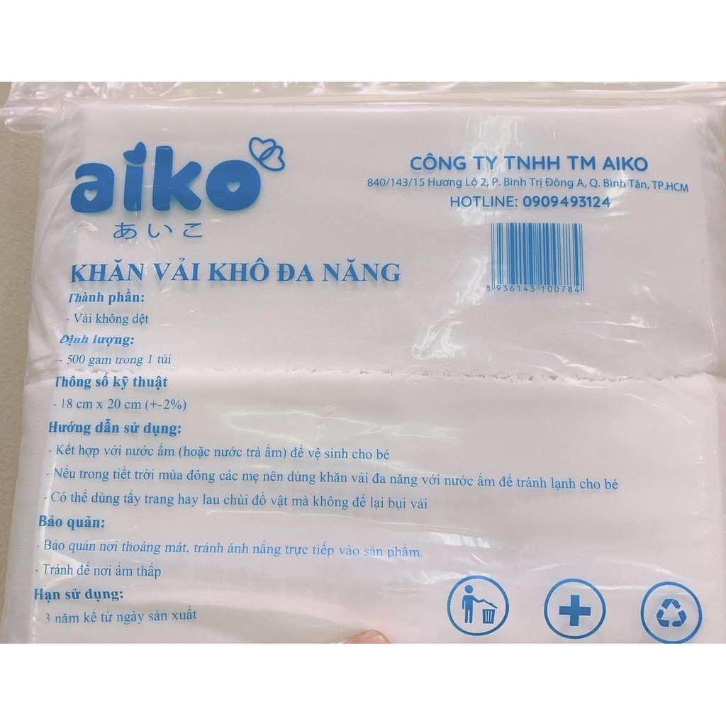 1kg - Combo 2 Bịch Khăn vải khô đa năng Aiko - vệ sinh cho bé - Tẩy trang - 18cm x20cm
