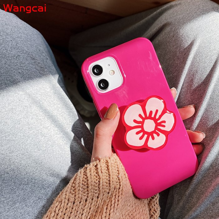 Huawei Nova 8 7 Pro 7i 6 SE 4e 4 3i 3 P40 P30 P20 Mate 40 30 20 Pro Phone Case Flower Holder Stand Candy Rose Red Plum Fresh Cute Simple Soft TPU Casing Case Cover