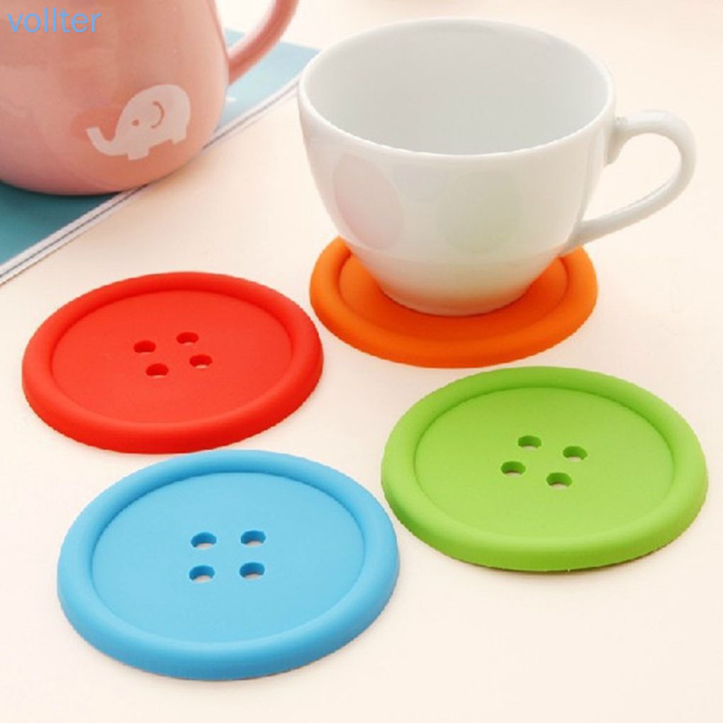 Set 2 Miếng Lót Ly Cách Nhiệt Thiết Kế Nút Áo Độc Đáo
