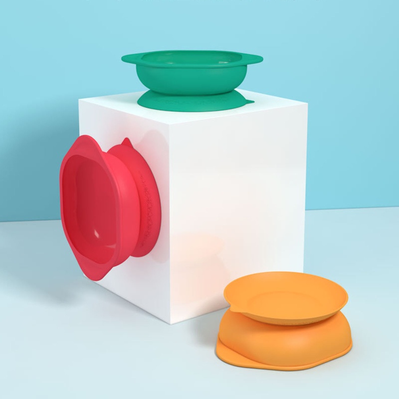 Bát Ăn Dặm Bằng Silicone Không BPA Màu Trơn Có Giác Hút Cho Bé Sơ Sinh