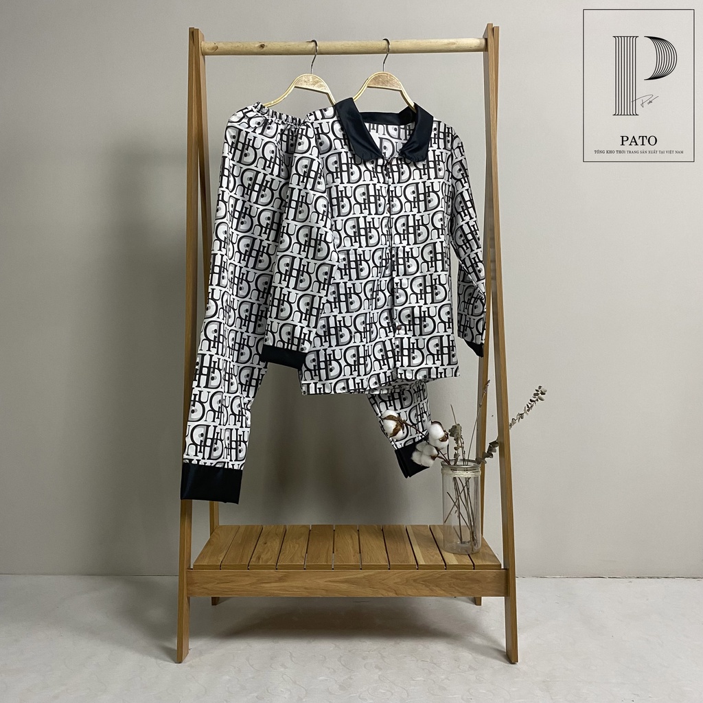 Bộ đồ ngủ hoa văn siêu đẹp tay dài quần dài cổ bèo, pijama chất kate giặt không phai, không nhàu (ảnh shop chụp) | BigBuy360 - bigbuy360.vn